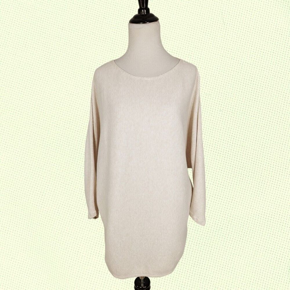 THE RESET R Label Sweater L/XL Ribbed Dolman‎ Sleeve Boat Neck Cream Minimalist